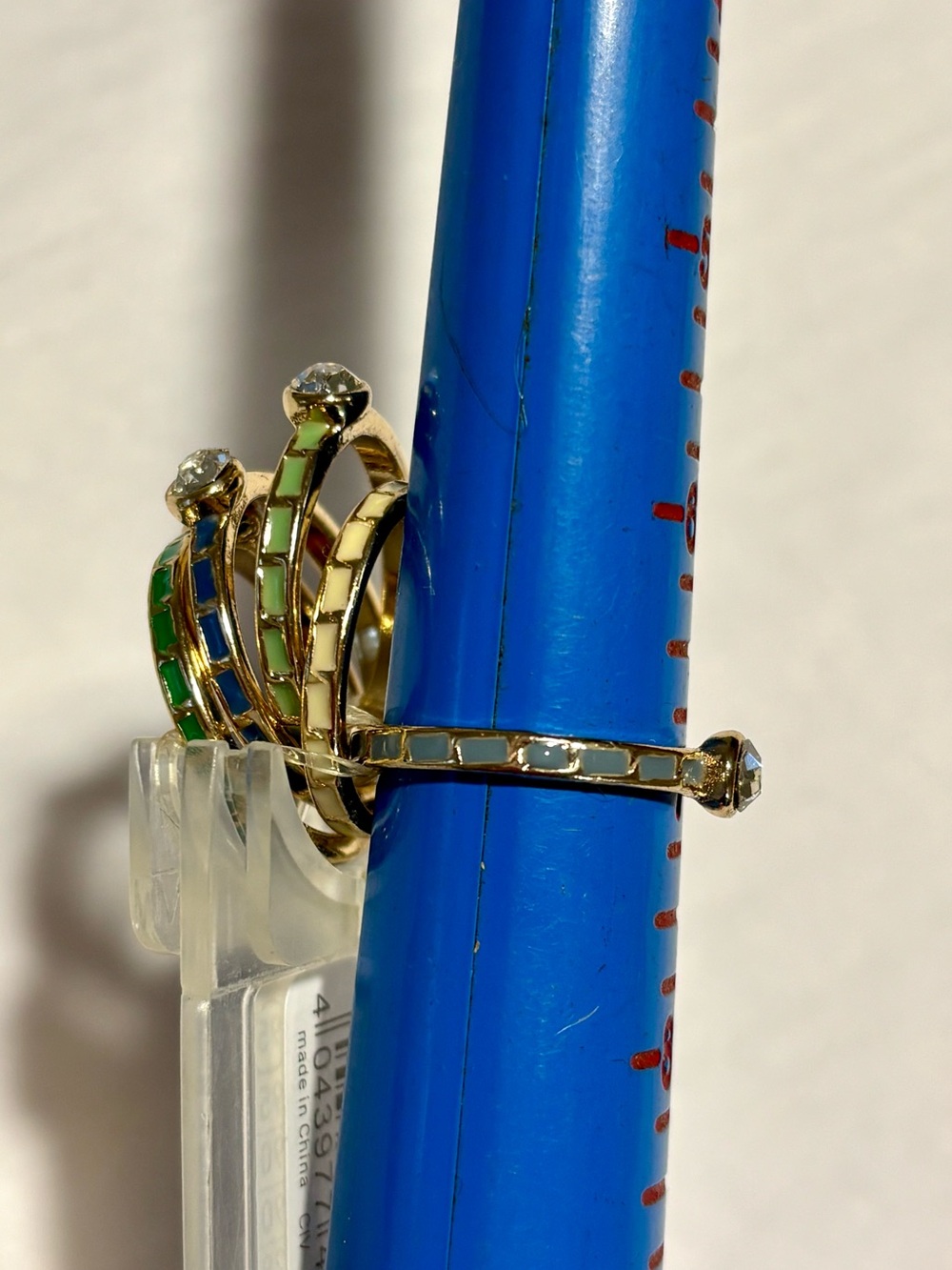 4/$15 Set of 5 Gold-Trim Multicolor Enamel Rings with Crystals, NWT, Sz 7 4/$15 - Picture 7 of 7